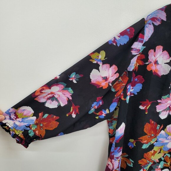 Floral & Ivy Womens 2X Button Front Chiffon Blouse Black Sheer Lightweight Top - Picture 7 of 14